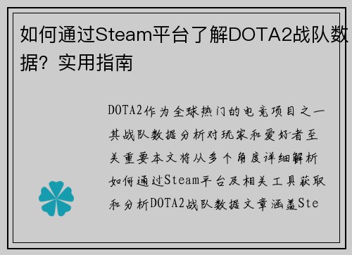 如何通过Steam平台了解DOTA2战队数据？实用指南